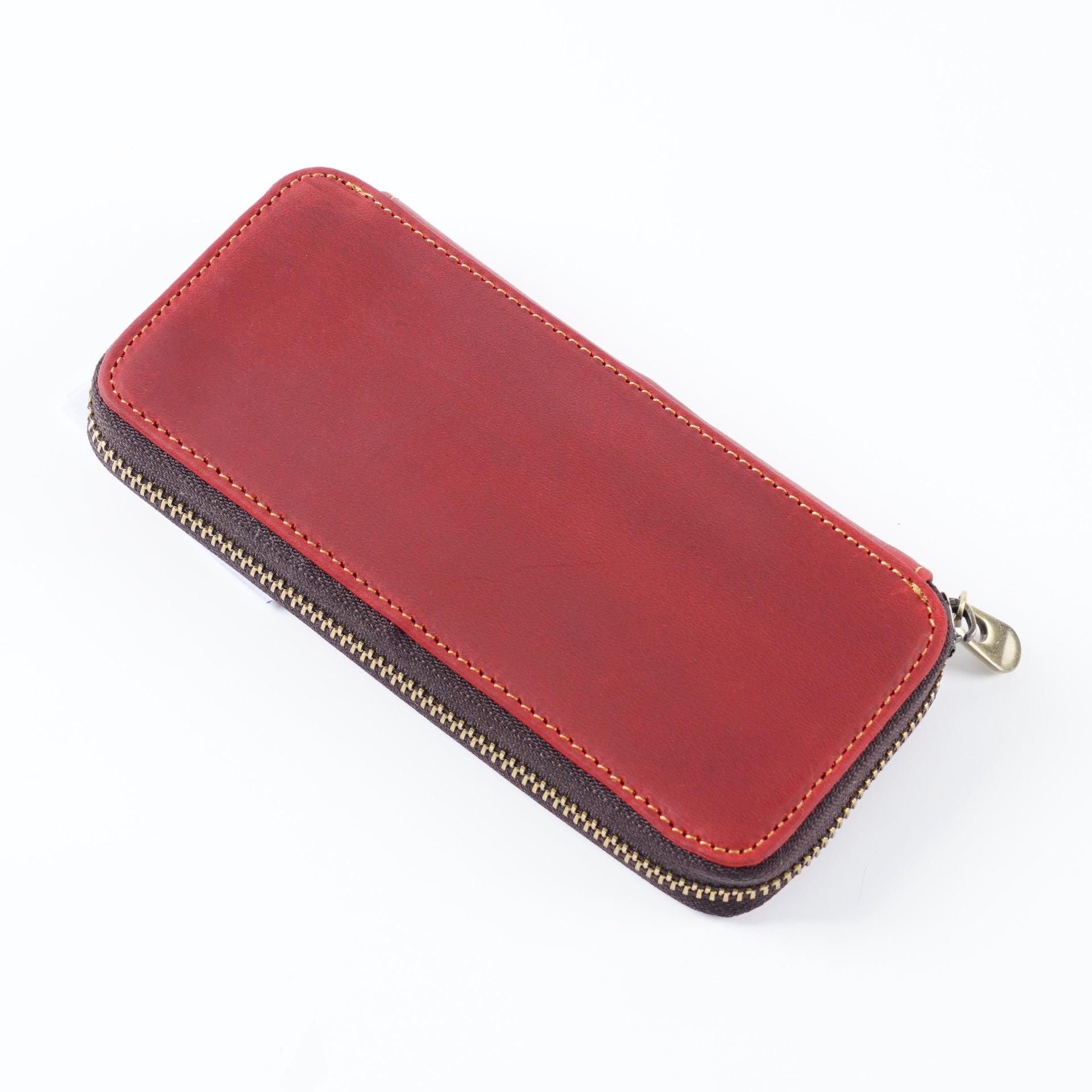 Wholesale Top Layer Cowhide Crazy Horse Leather Square Zipper Pencil Case